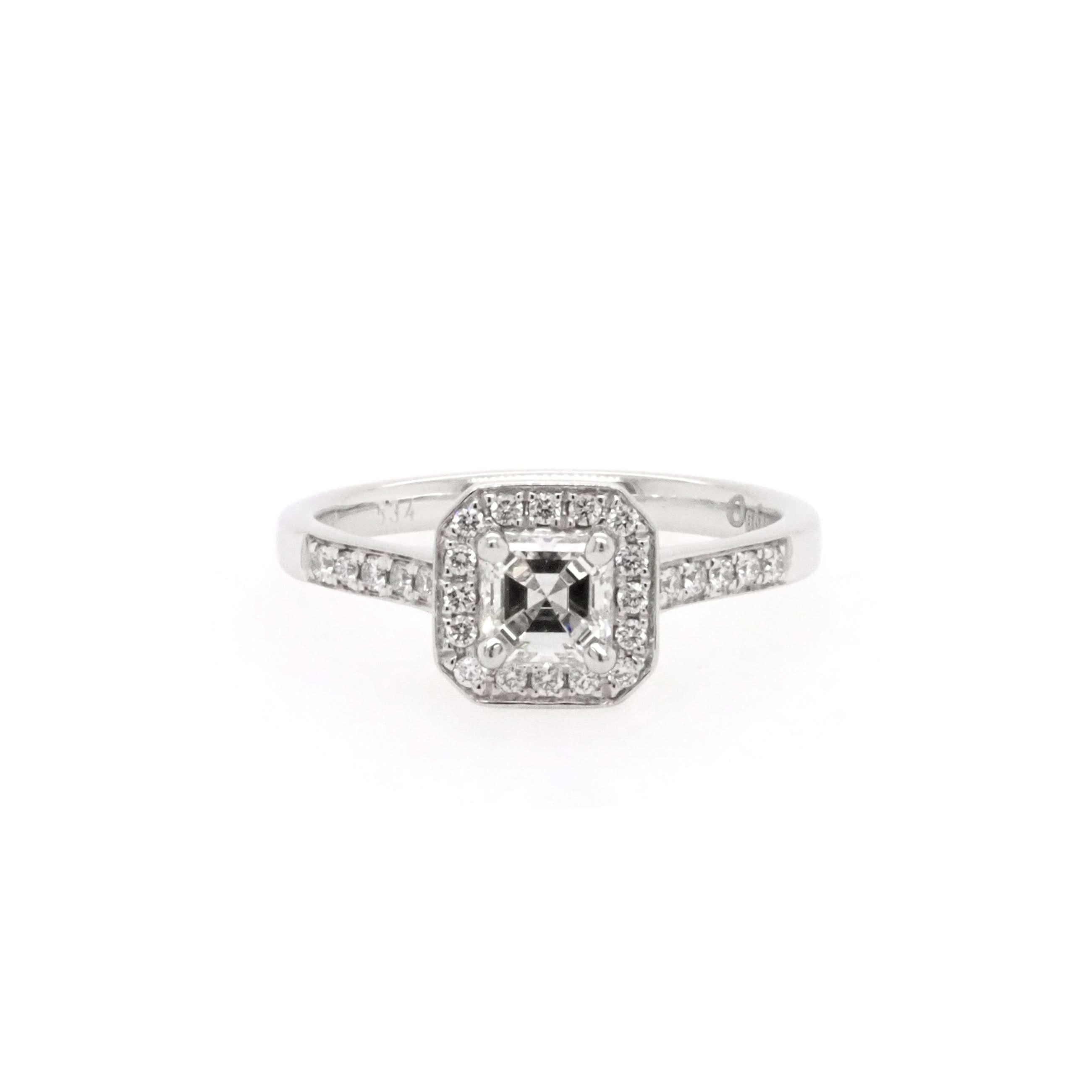 Ogden of Harrogate Jewellery Platinum Asscher-Cut Diamond Cluster Ring with Diamond-Set Shoulders