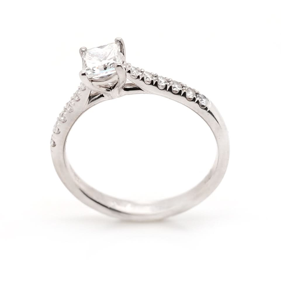 Ogden of Harrogate Jewellery Platinum Claw Set Square Diamond Solitaire Ring with Diamond Set Shoulders