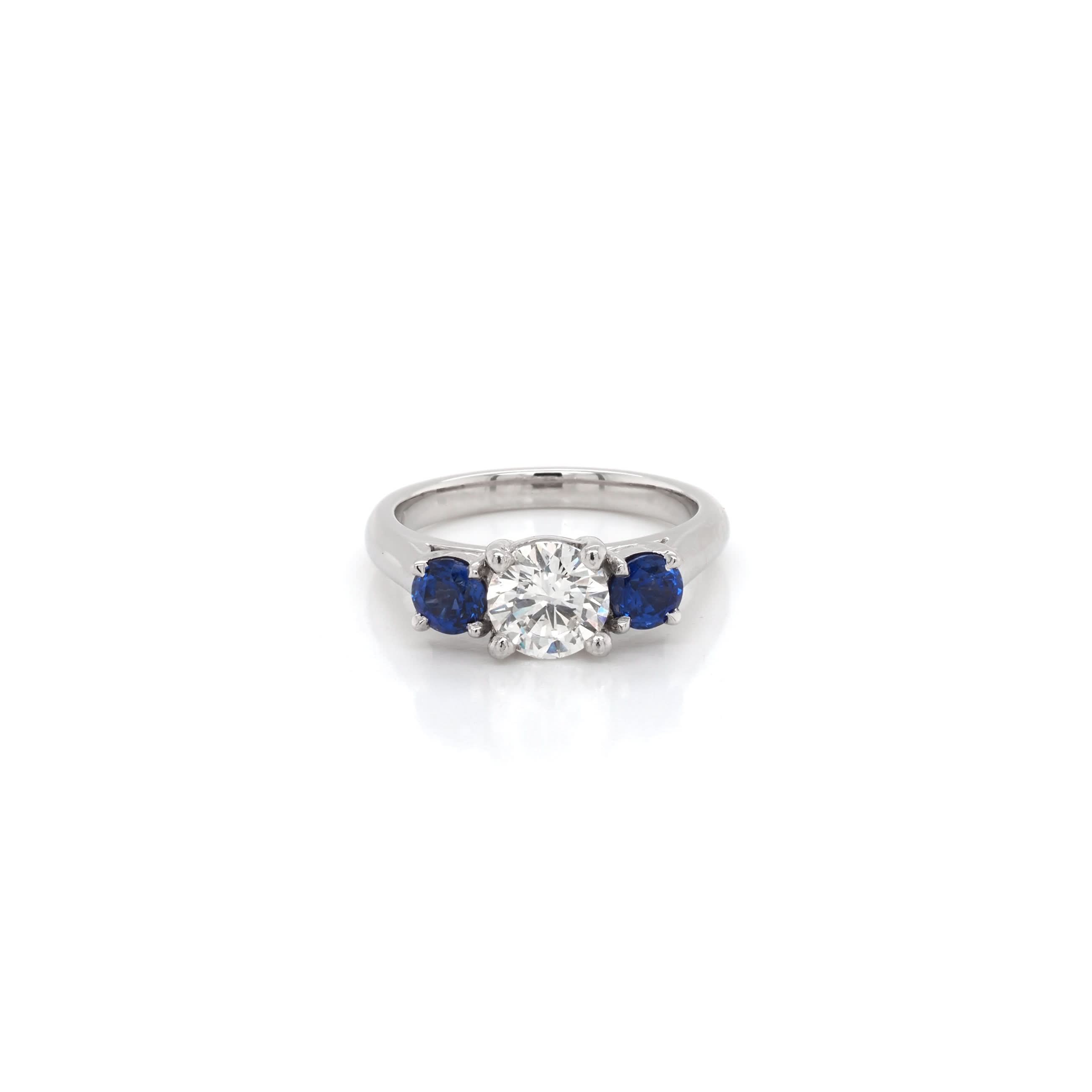 Ogden of Harrogate Jewellery Platinum Diamond and Sapphire Three-Stone Ring