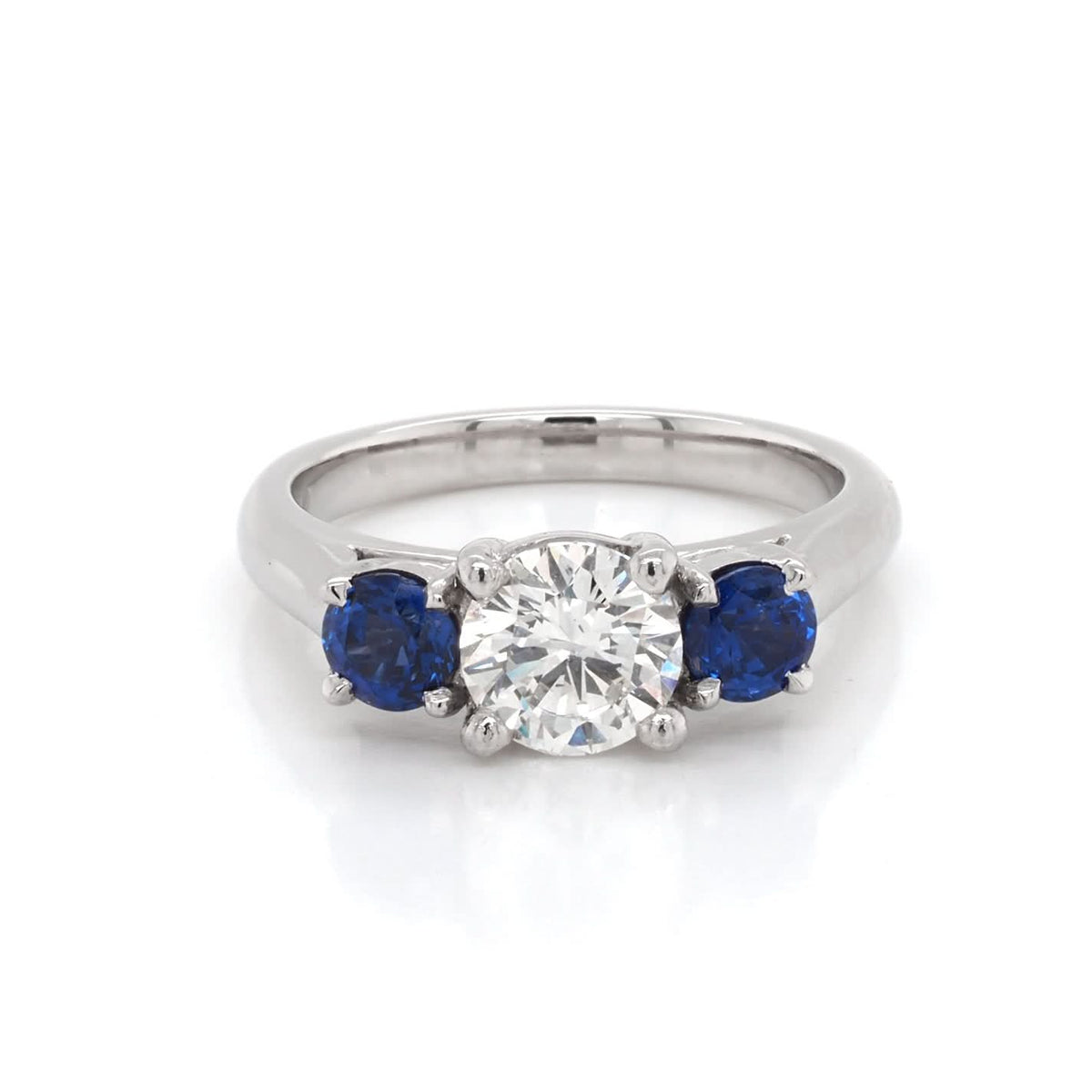 Ogden of Harrogate Jewellery Platinum Diamond and Sapphire Three-Stone Ring