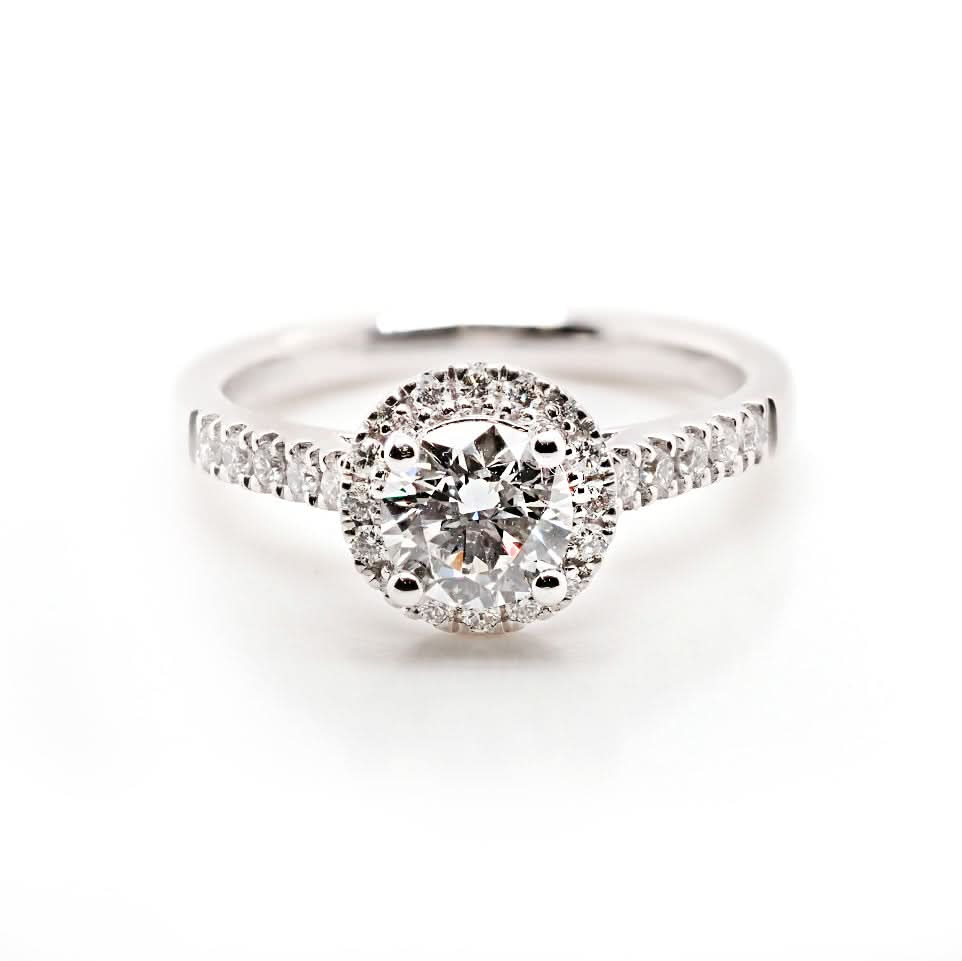 Ogden of Harrogate Jewellery Platinum Diamond Cluster Halo Ring with Diamond-Set Shoulders