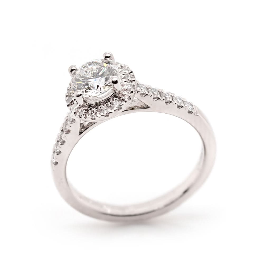 Ogden of Harrogate Jewellery Platinum Diamond Cluster Halo Ring with Diamond-Set Shoulders
