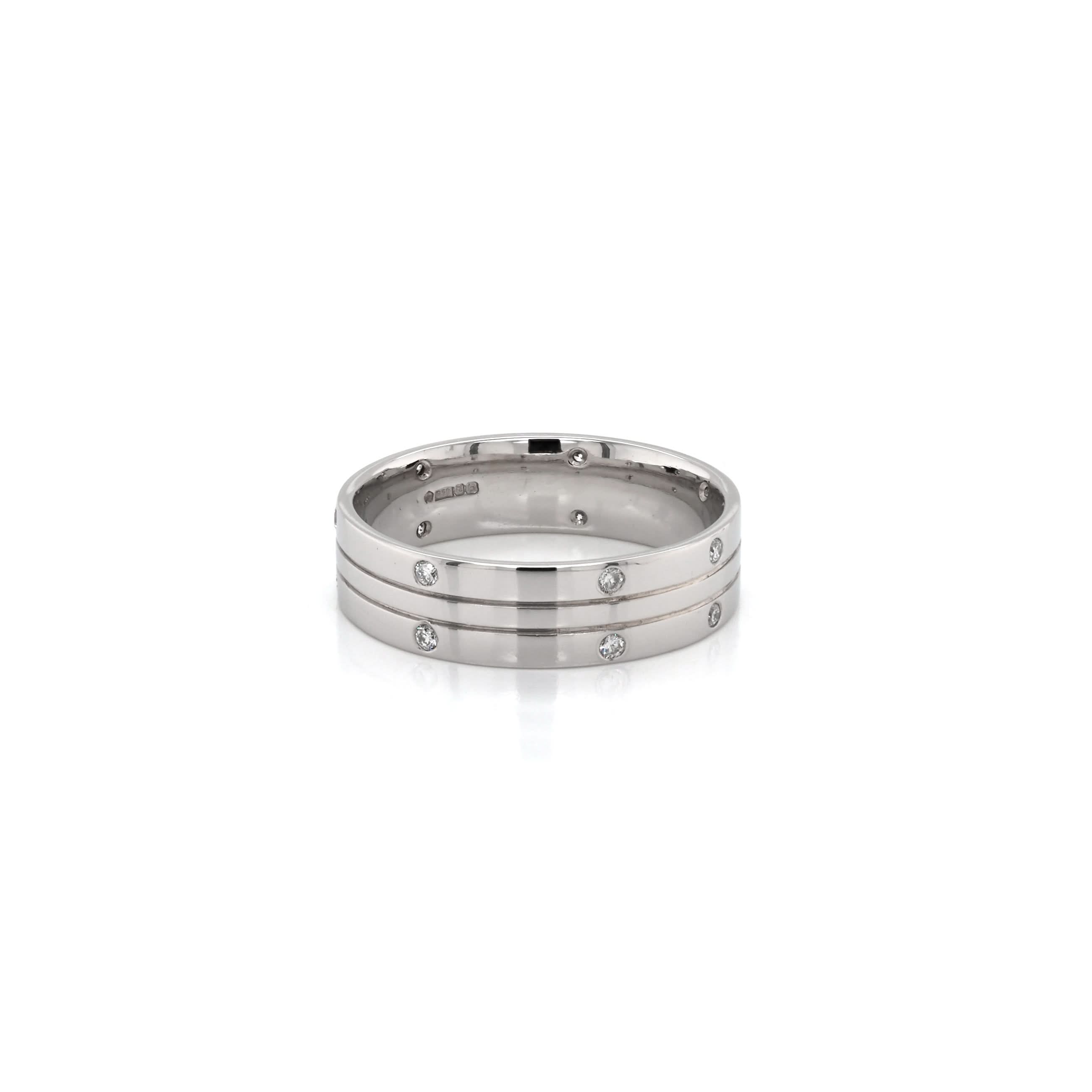 Ogden of Harrogate Jewellery Platinum Diamond-Set Wide Dress Band