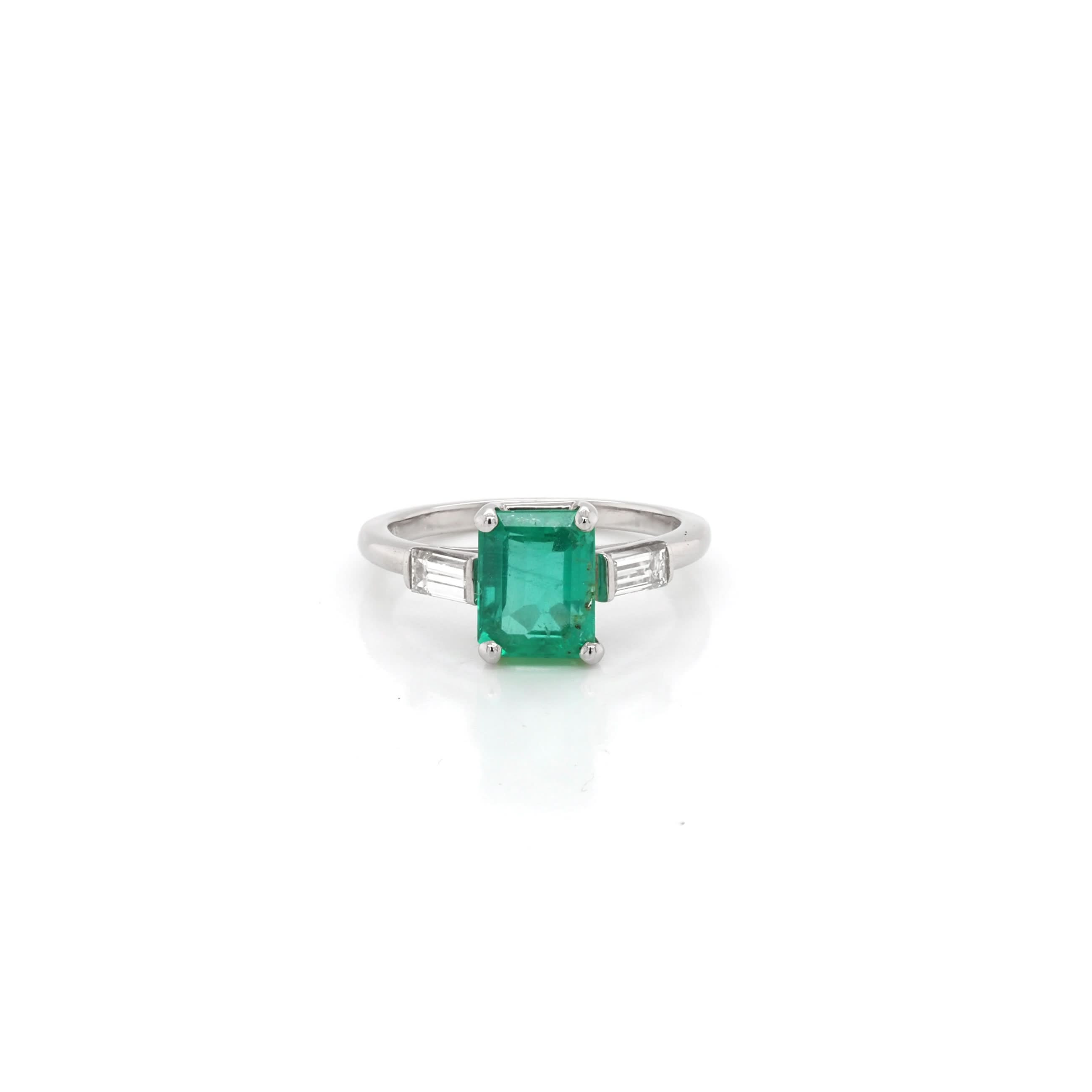 Ogden of Harrogate Jewellery Platinum Emerald and Diamond 3-Stone Ring