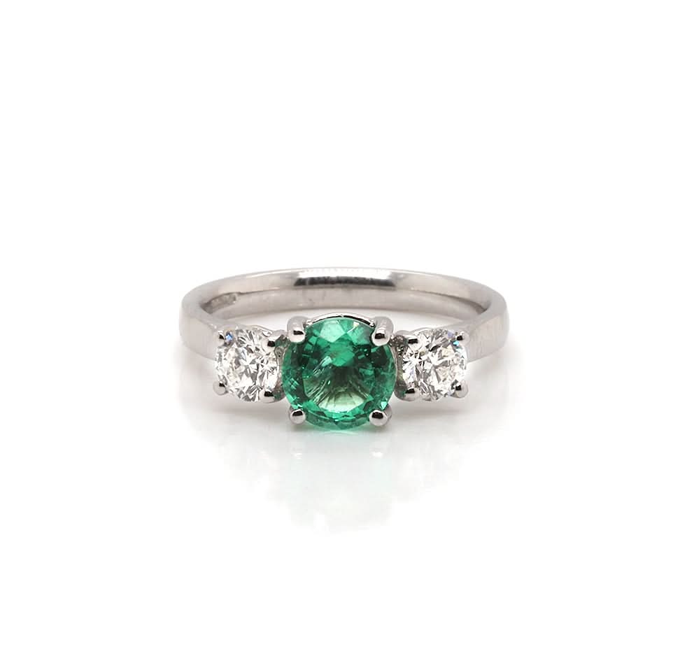 Ogden of Harrogate Jewellery Platinum Emerald and Diamond Three-Stone Ring