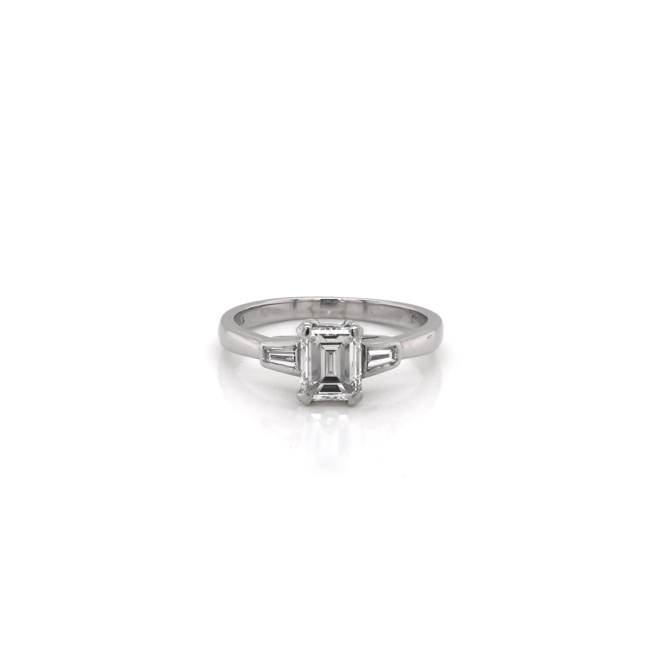 Ogden of Harrogate Jewellery Platinum Emerald-Cut and Baguette-Cut Diamond Three-Stone Ring