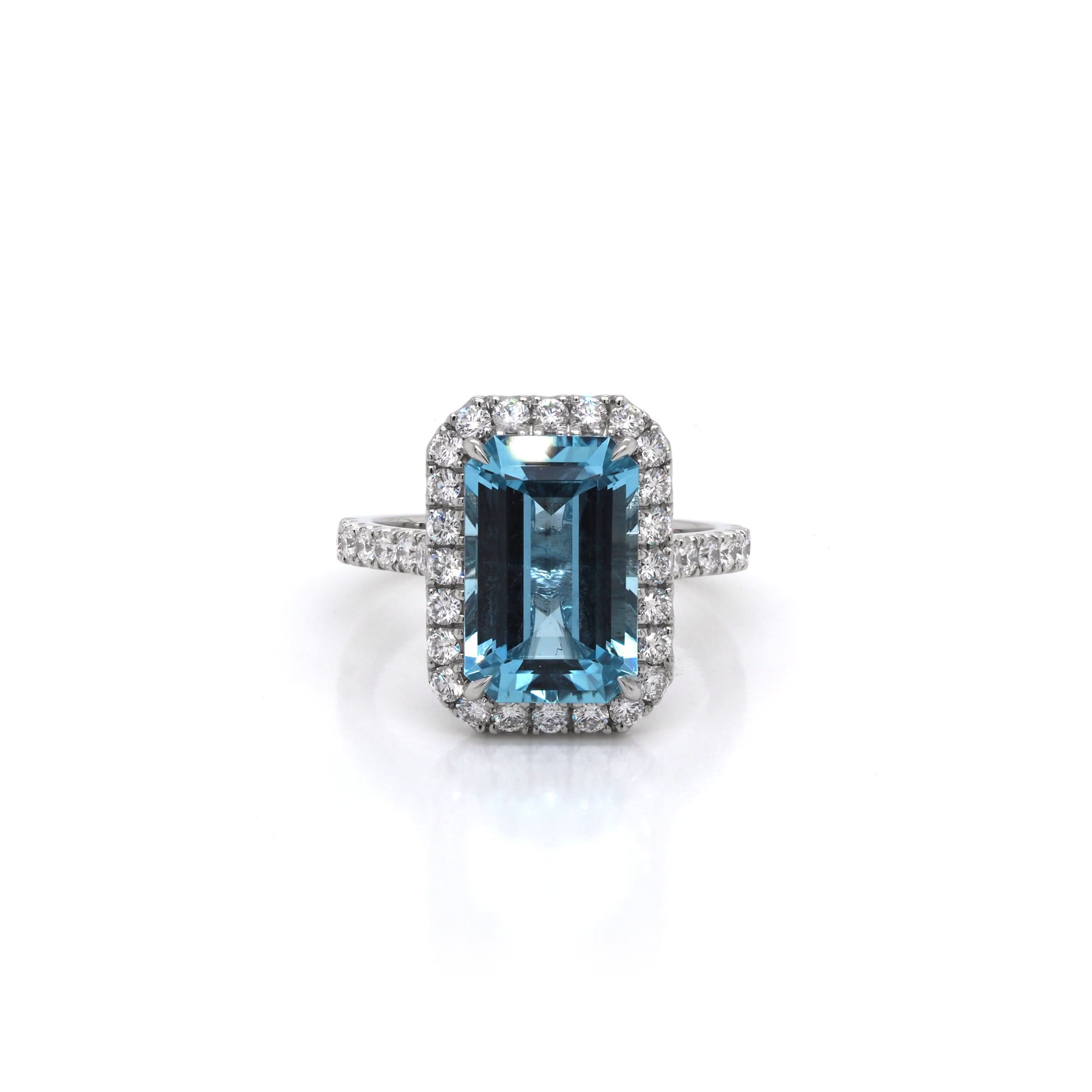 Ogden of Harrogate Jewellery Platinum Emerald-Cut Aquamarine and Diamond Cluster Ring
