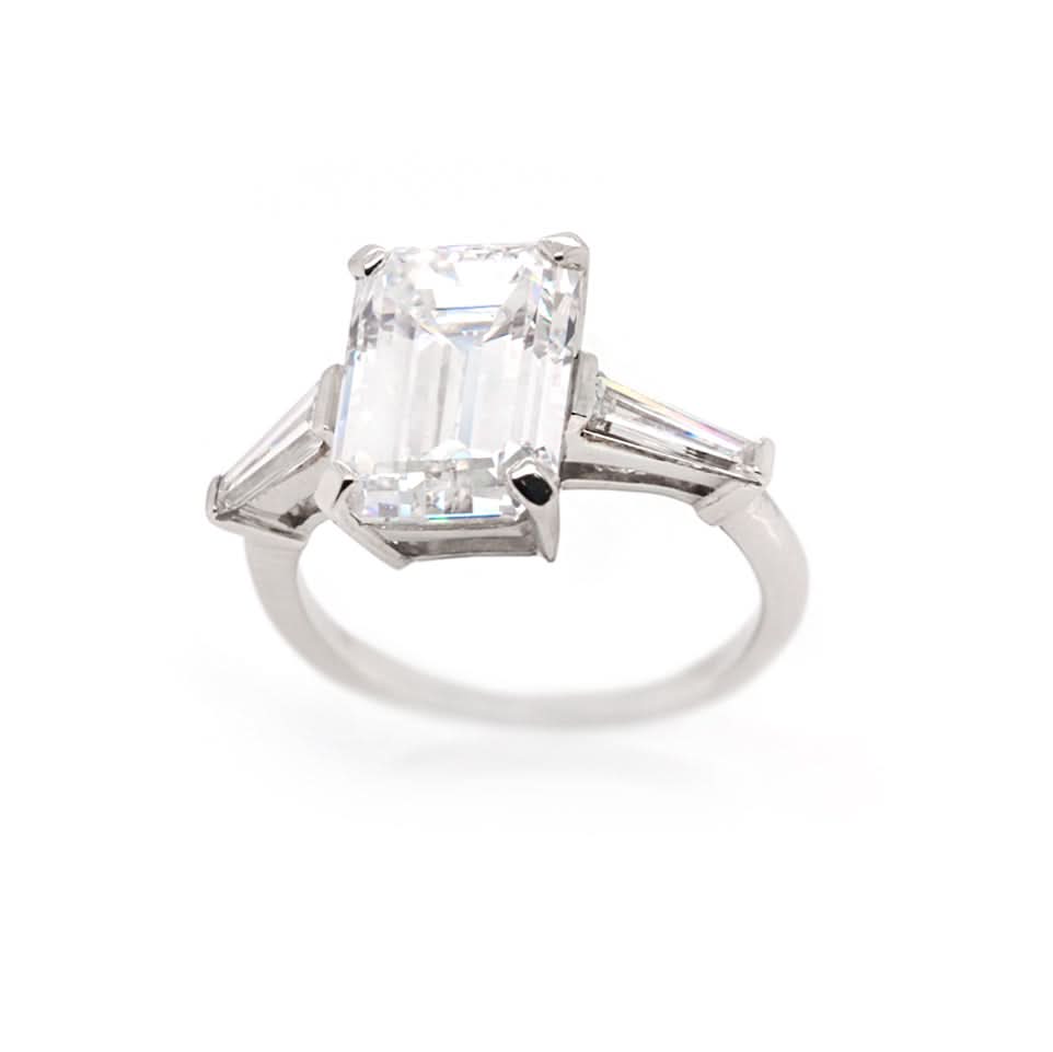Ogden of Harrogate Jewellery Platinum Emerald-Cut Diamond Ring With Tapered Baguette Shoulders, GIA Cert. 5.13cts D VS2