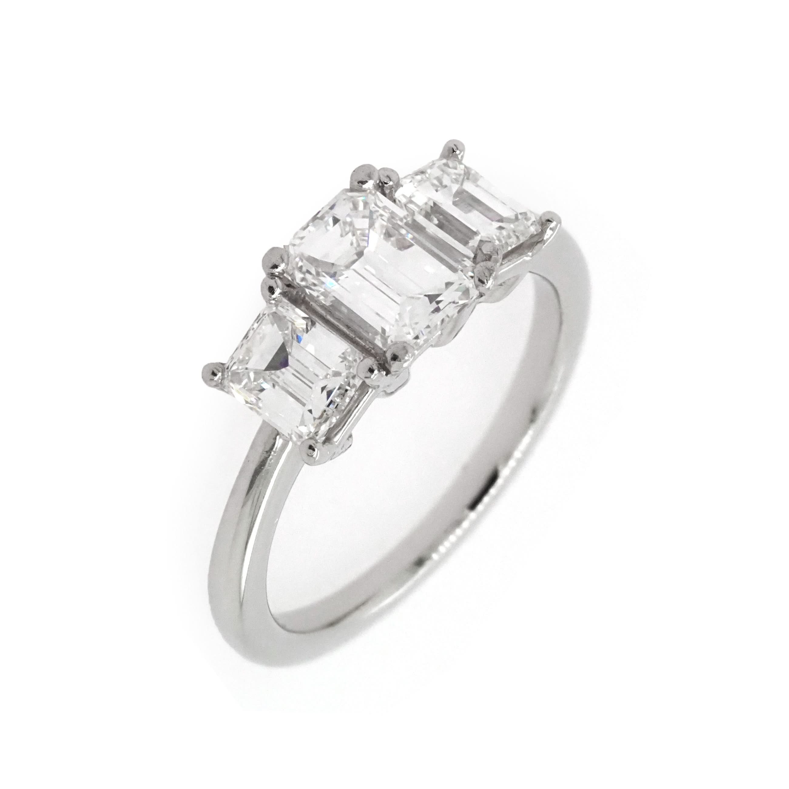 Ogden of Harrogate Jewellery Platinum Emerald-Cut Three-Stone Diamond Ring