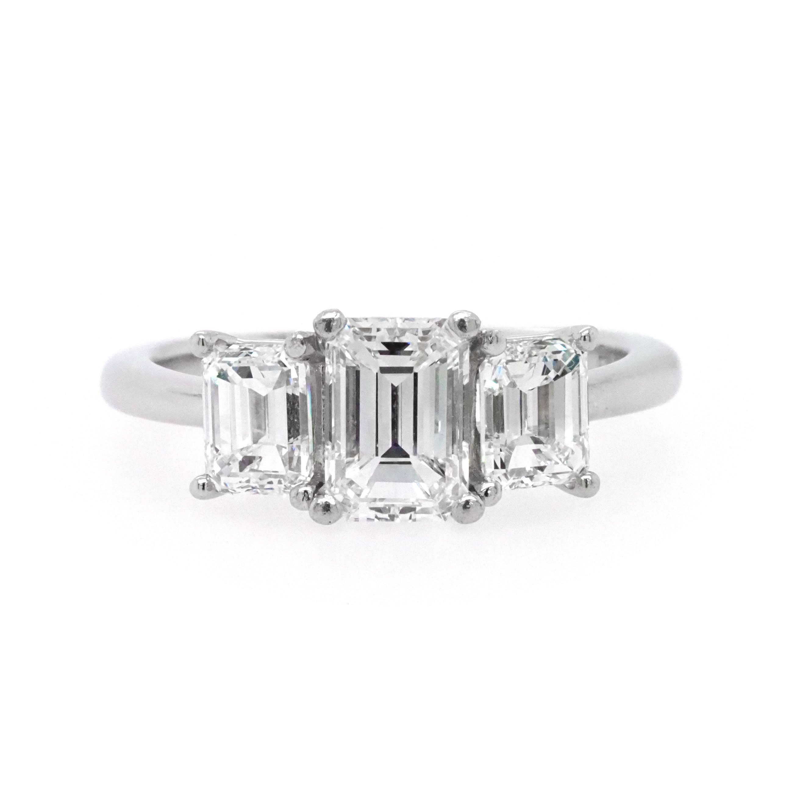 Ogden of Harrogate Jewellery Platinum Emerald-Cut Three-Stone Diamond Ring