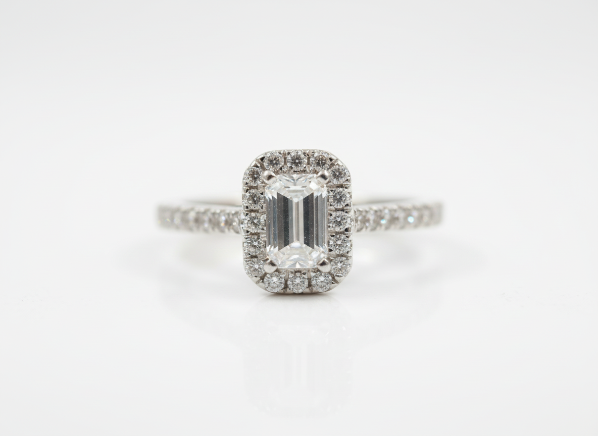 Ogden of Harrogate Jewellery Platinum G VS1 Emerald-Cut Diamond Halo Ring **POA**