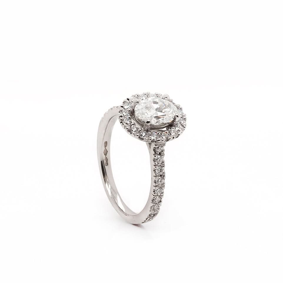 Ogden of Harrogate Jewellery Platinum Oval Diamond Halo Cluster Ring