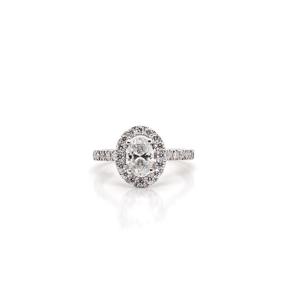 Ogden of Harrogate Jewellery Platinum Oval Diamond Halo Cluster Ring