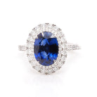 Ogden of Harrogate Jewellery Platinum Oval Sapphire and Diamond Cluster Ring with Diamond-Set Shoulders – 2.55ct Sapphire, 0.92ct Diamond