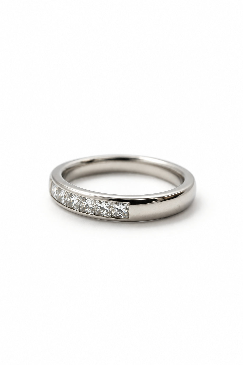 Ogden Of Harrogate Jewellery Platinum Princess Cut Half Eternity/Wedding Band Set with 16 Diamonds