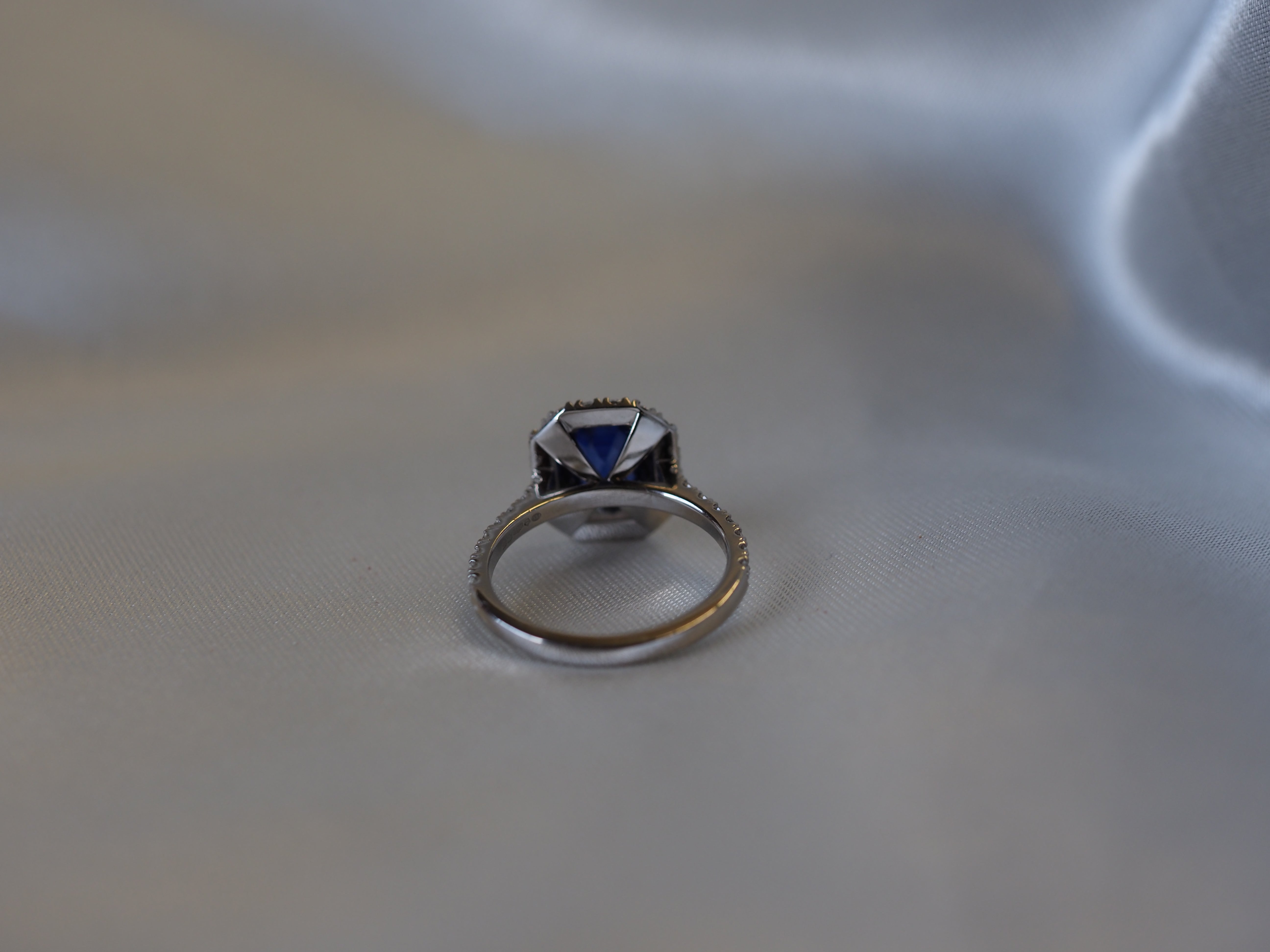 Ogden of Harrogate Jewellery Platinum Sapphire and Diamond Double-Halo Ring