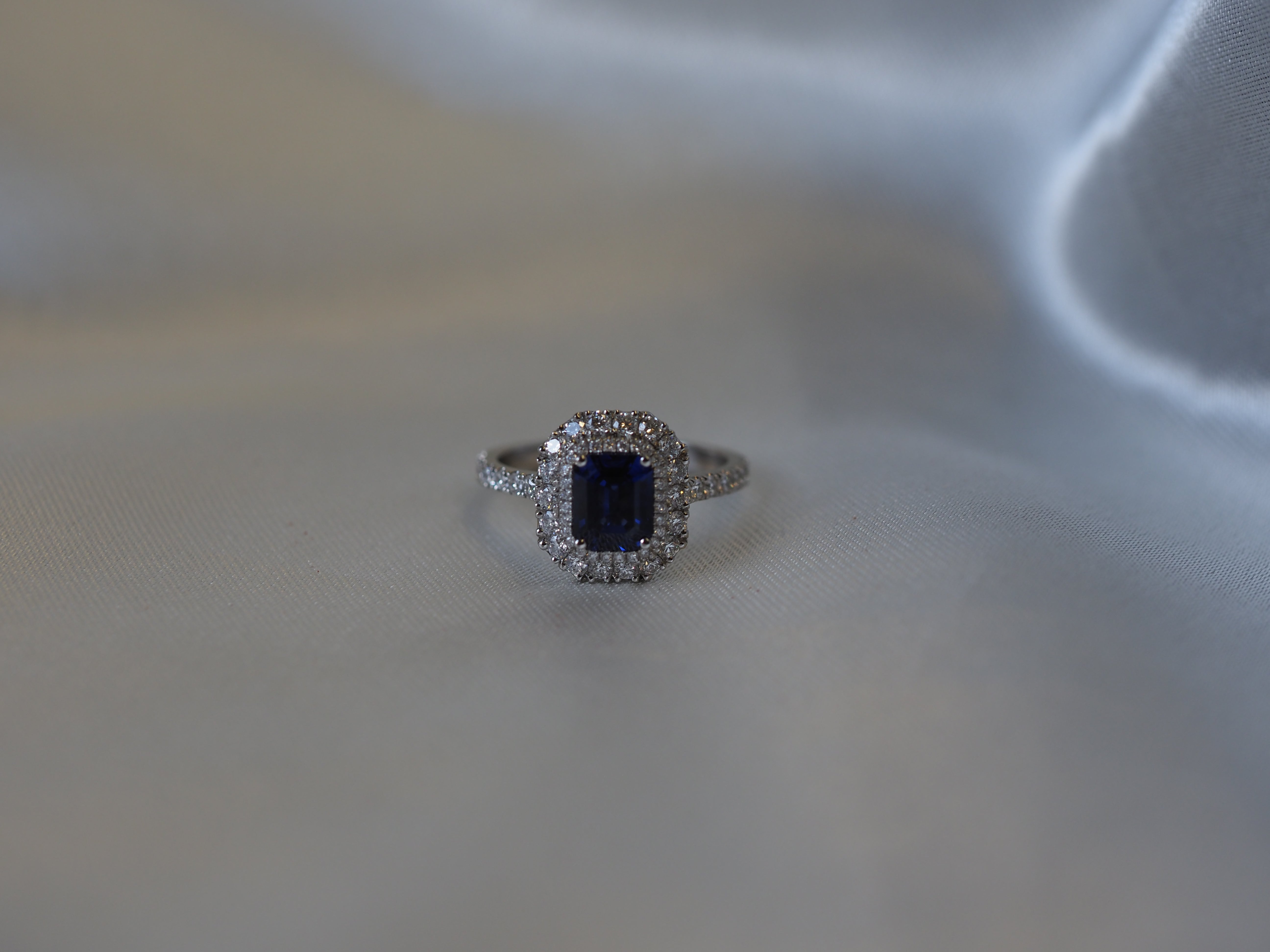 Ogden of Harrogate Jewellery Platinum Sapphire and Diamond Double-Halo Ring