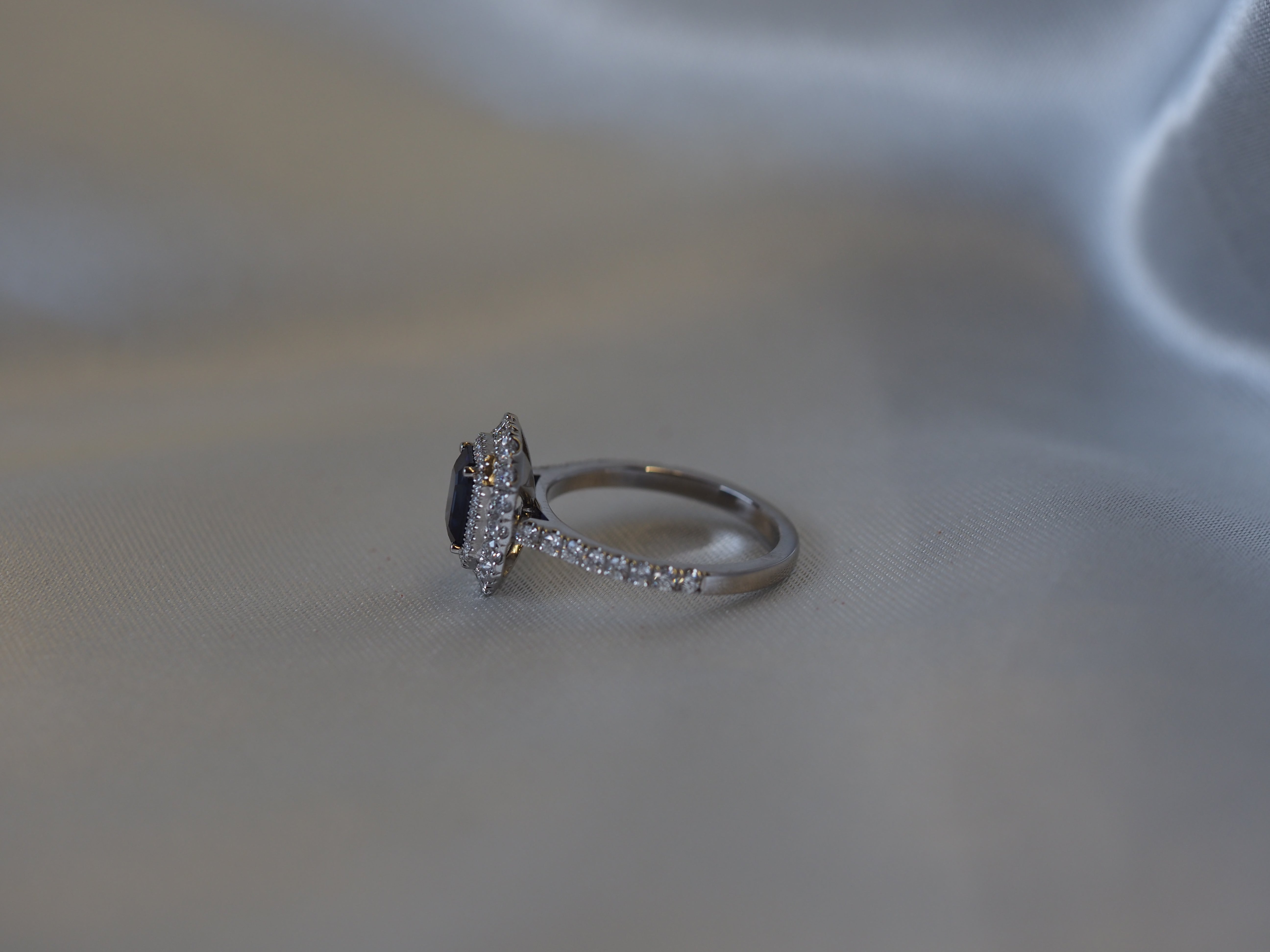 Ogden of Harrogate Jewellery Platinum Sapphire and Diamond Double-Halo Ring