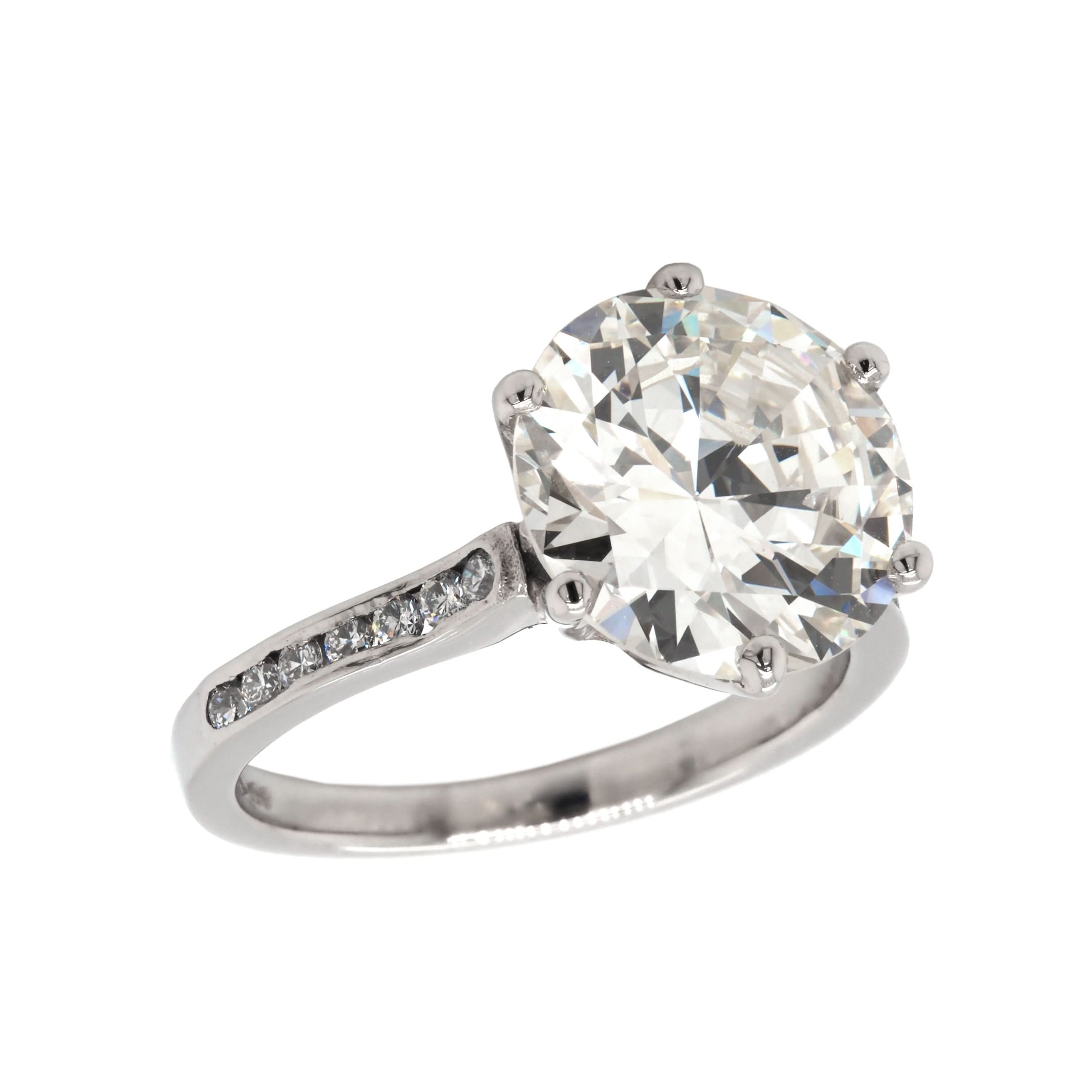 Ogden of Harrogate Jewellery Platinum Single-Stone Diamond Solitaire Ring with Diamond-Set Shoulders