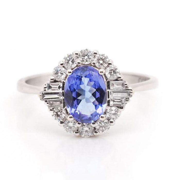 Ogden of Harrogate Jewellery Platinum Tanzanite and Diamond Cluster Ring
