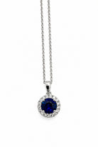 Ogden Of Harrogate Jewellery Round Sapphire and Diamond Pendant and Chain, 18ct White Gold