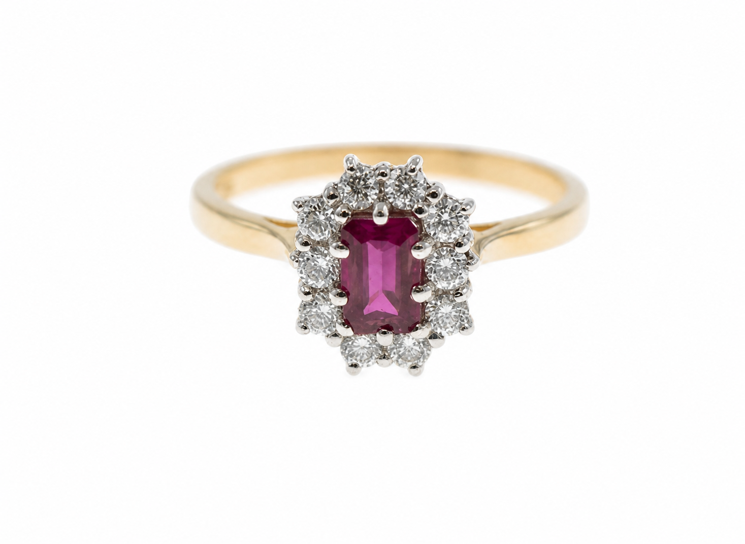 Ogden of Harrogate Jewellery Ruby and Diamond Cluster Ring in 18ct Yellow Gold