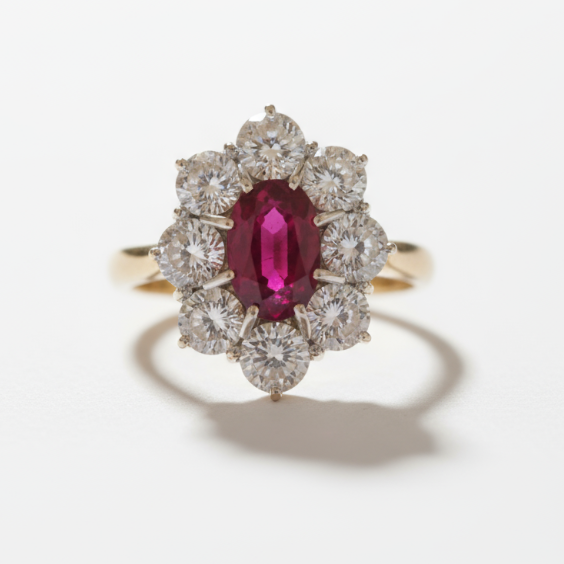Ogden of Harrogate Jewellery Ruby and Diamond Cluster Ring *POA*