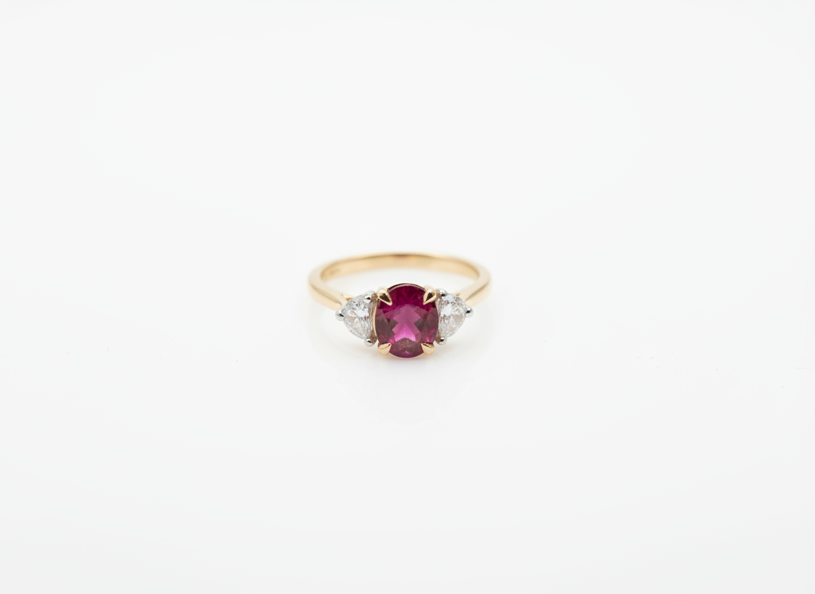 Ogden of Harrogate Jewellery Ruby and Diamond Three-Stone Ring in 18ct Yellow Gold