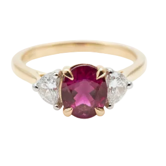 Ogden of Harrogate Jewellery Ruby and Diamond Three-Stone Ring in 18ct Yellow Gold