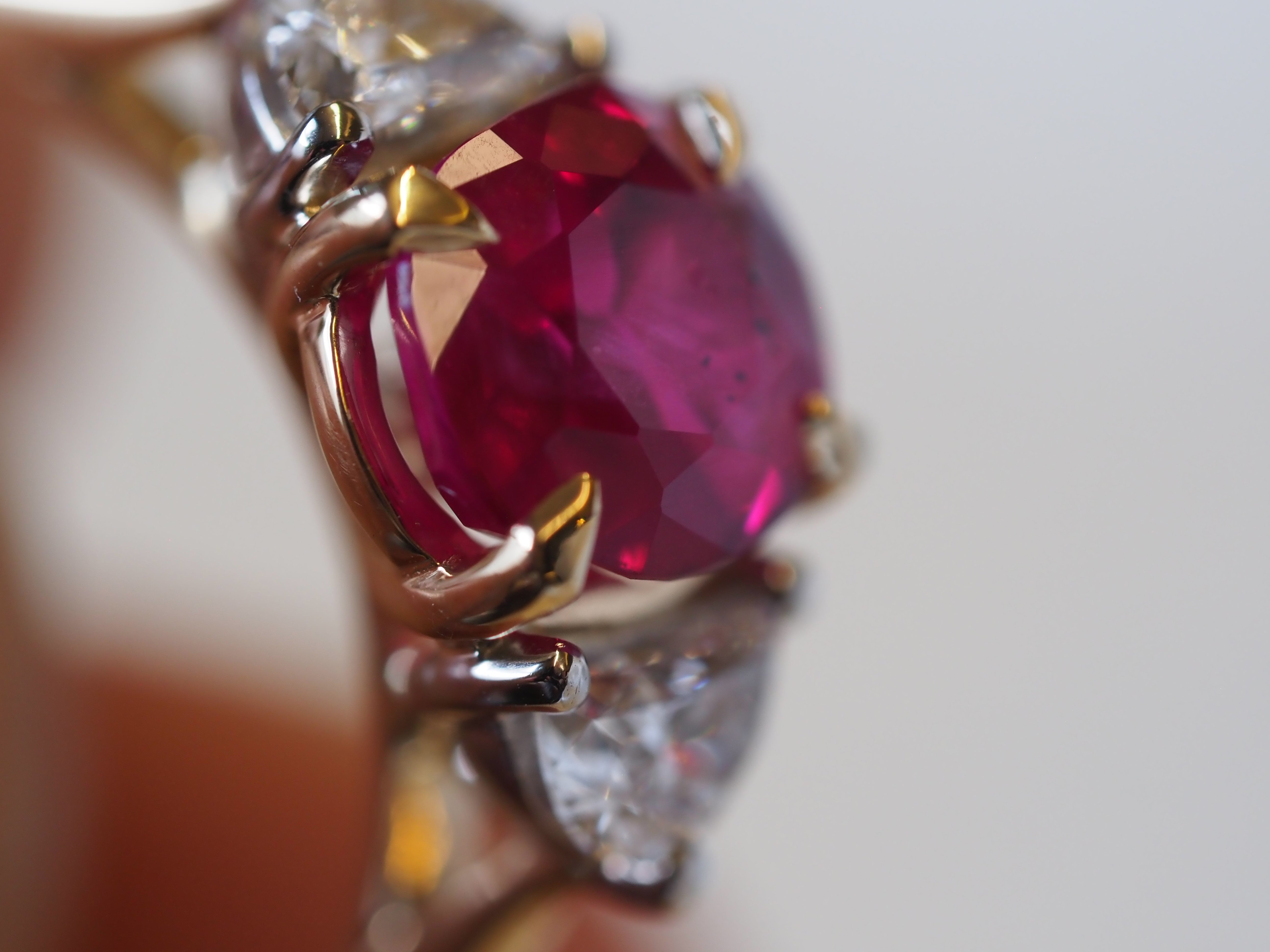 Ogden of Harrogate Jewellery Ruby and Diamond Three-Stone Ring in 18ct Yellow Gold