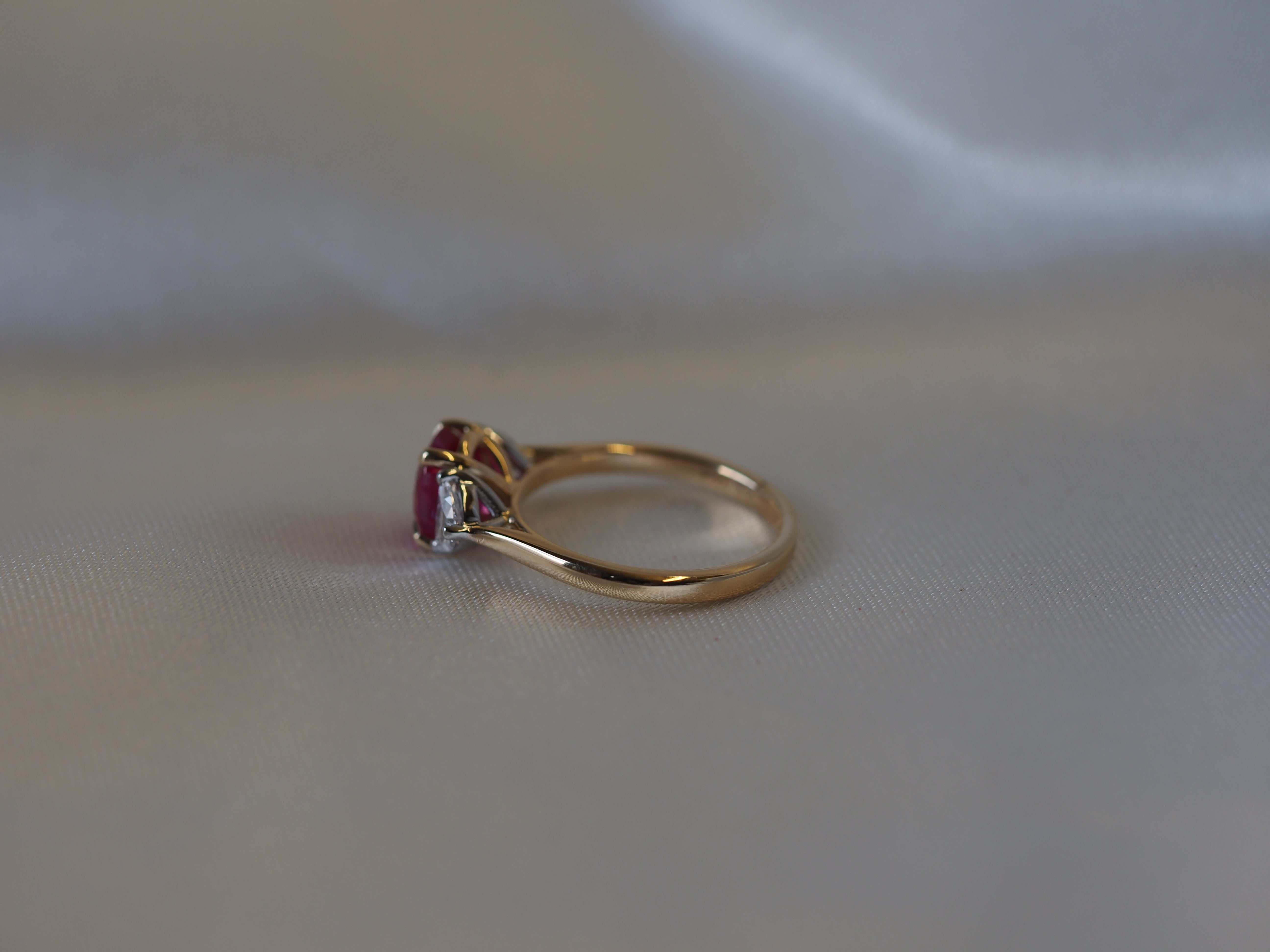 Ogden of Harrogate Jewellery Ruby and Diamond Three-Stone Ring in 18ct Yellow Gold