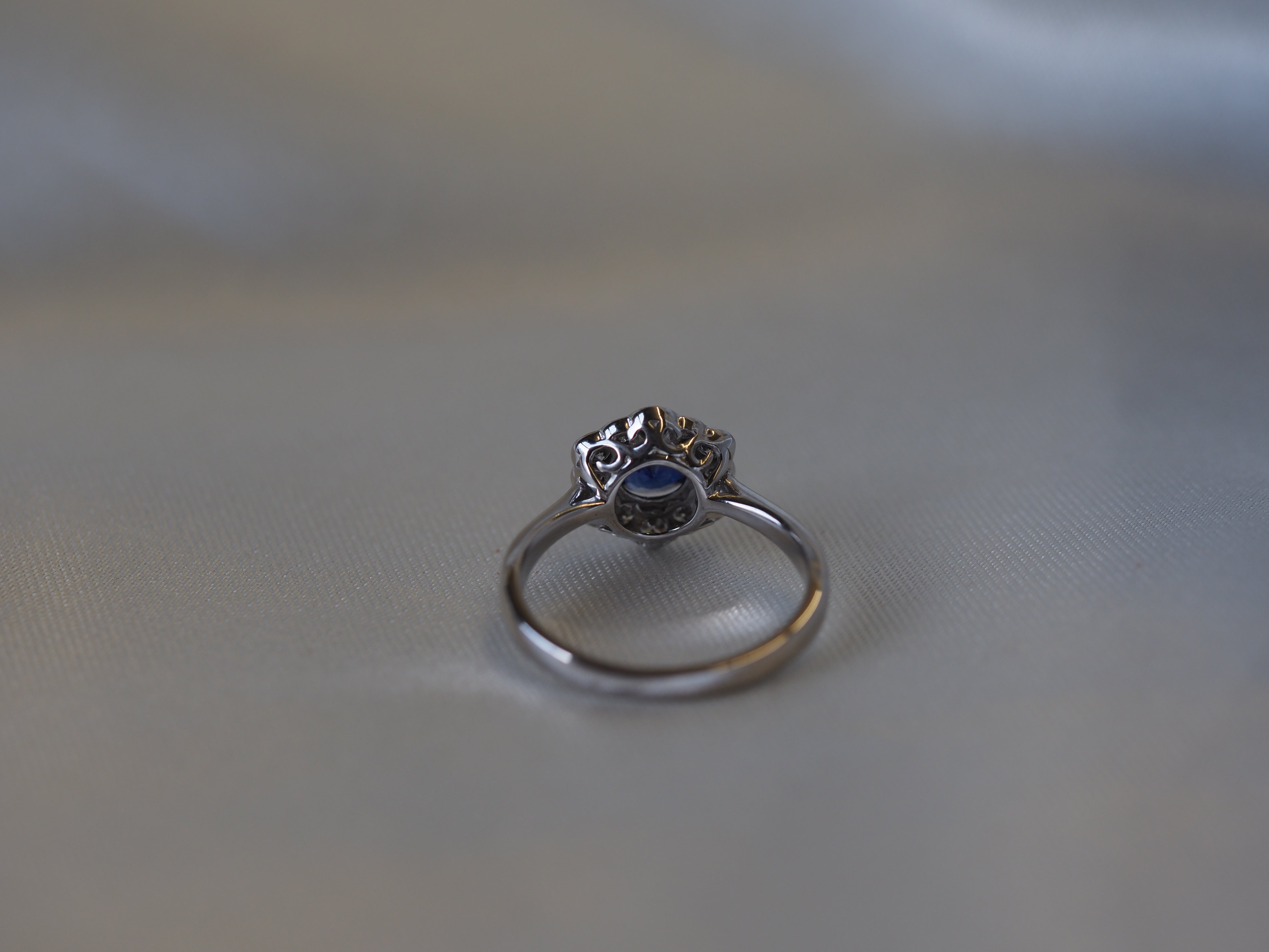 Ogden of Harrogate Jewellery Sapphire and Diamond Cluster Ring in 18ct White Gold