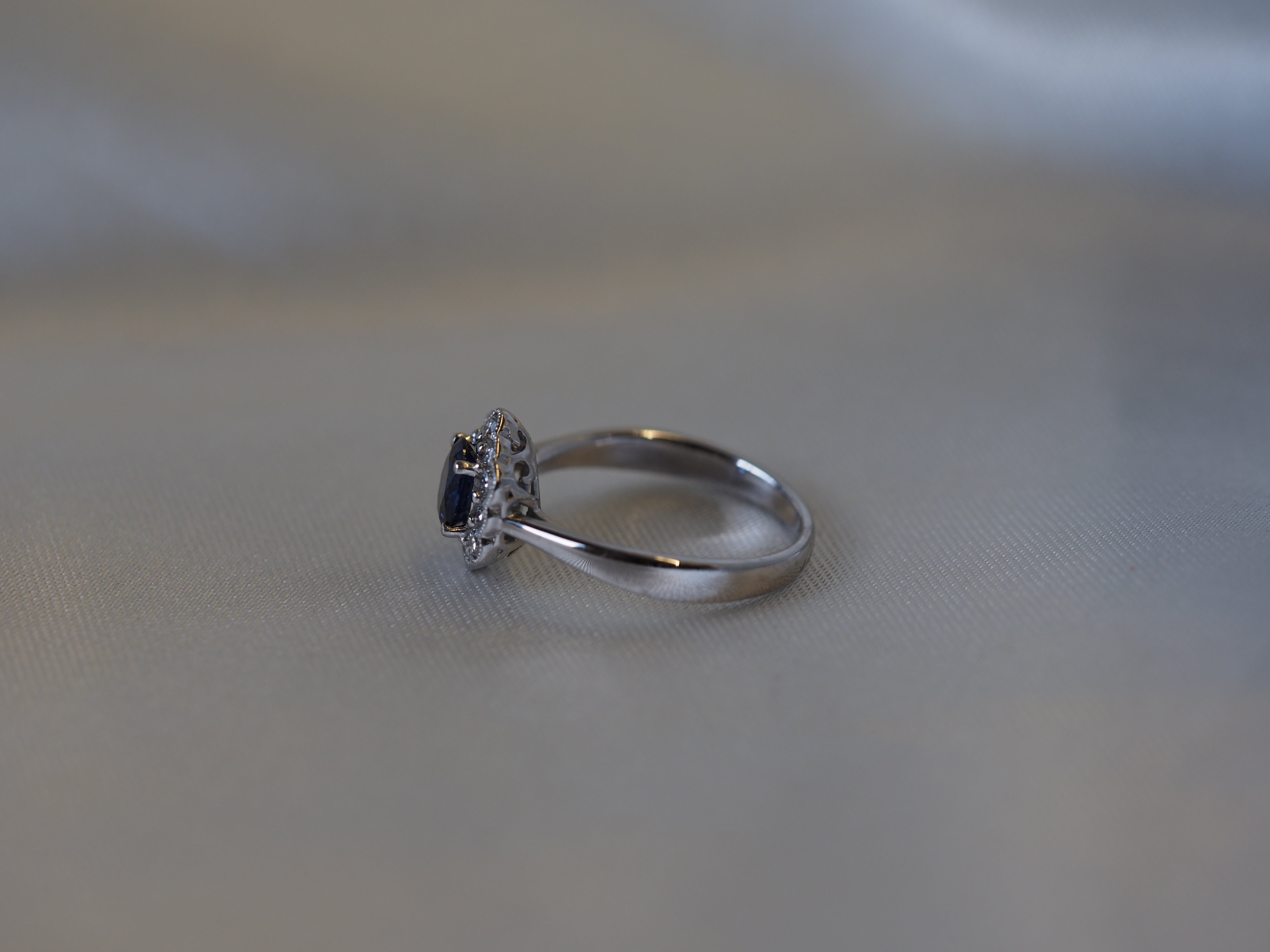 Ogden of Harrogate Jewellery Sapphire and Diamond Cluster Ring in 18ct White Gold