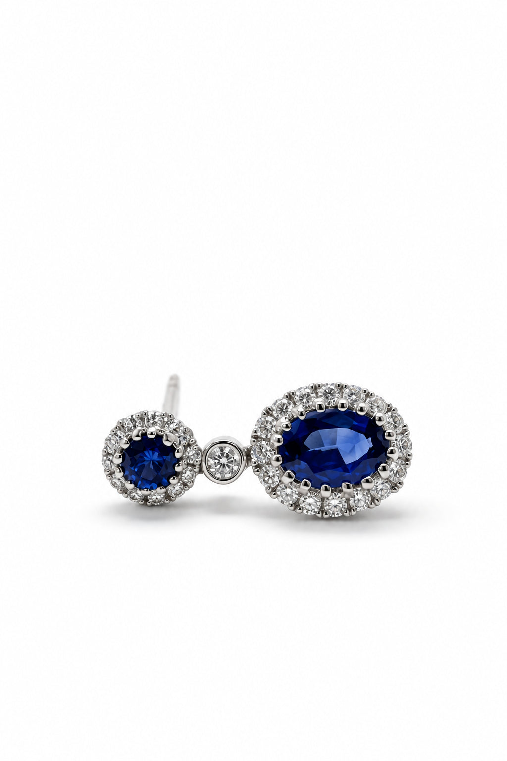 Ogden Of Harrogate Jewellery Sapphire and Diamond Double Cluster Drop Earrings, 18ct White Gold