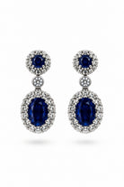 Ogden Of Harrogate Jewellery Sapphire and Diamond Double Cluster Drop Earrings, 18ct White Gold