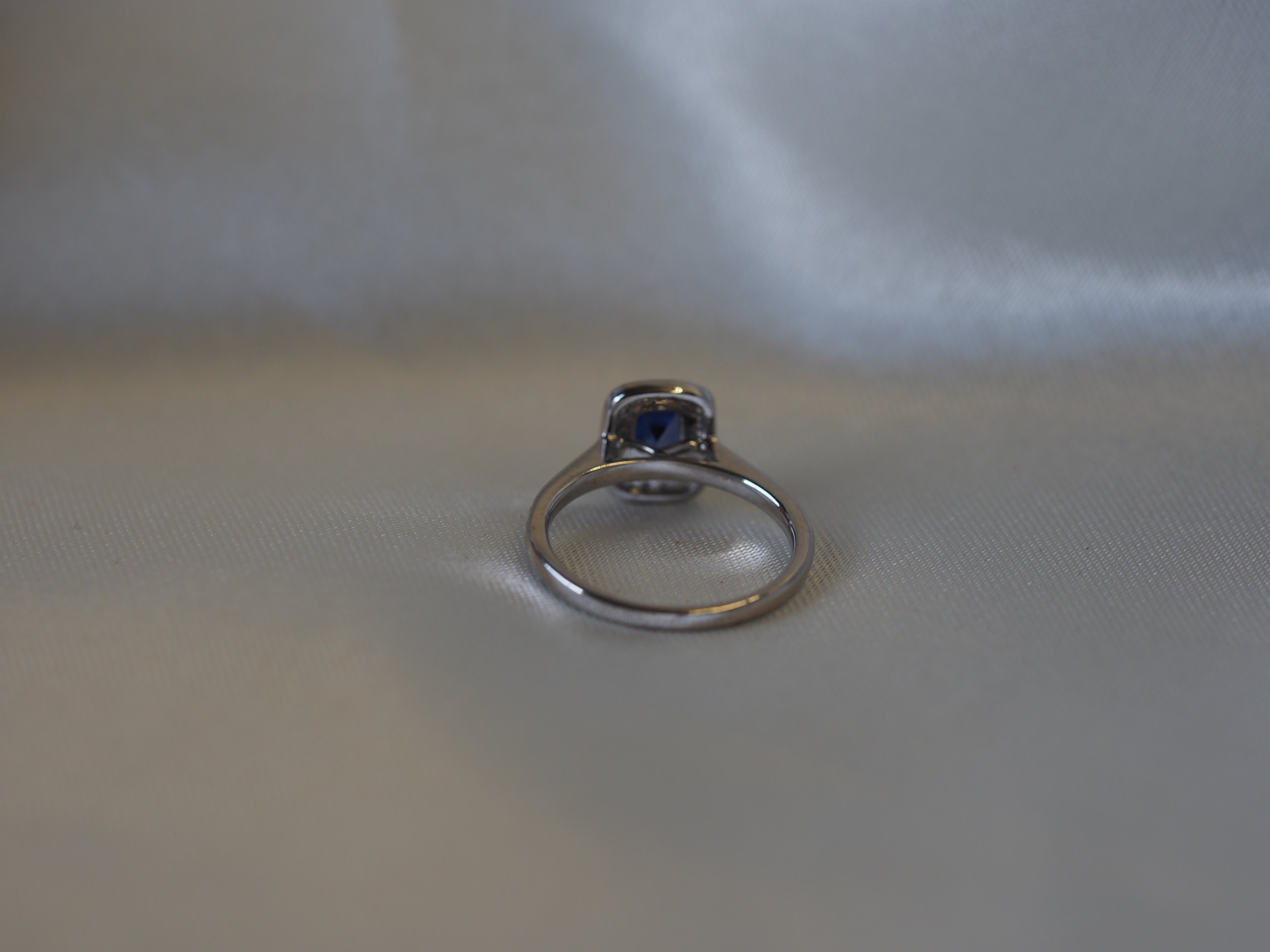 Ogden of Harrogate Jewellery Sapphire and Diamond Halo Ring in 18ct White Gold