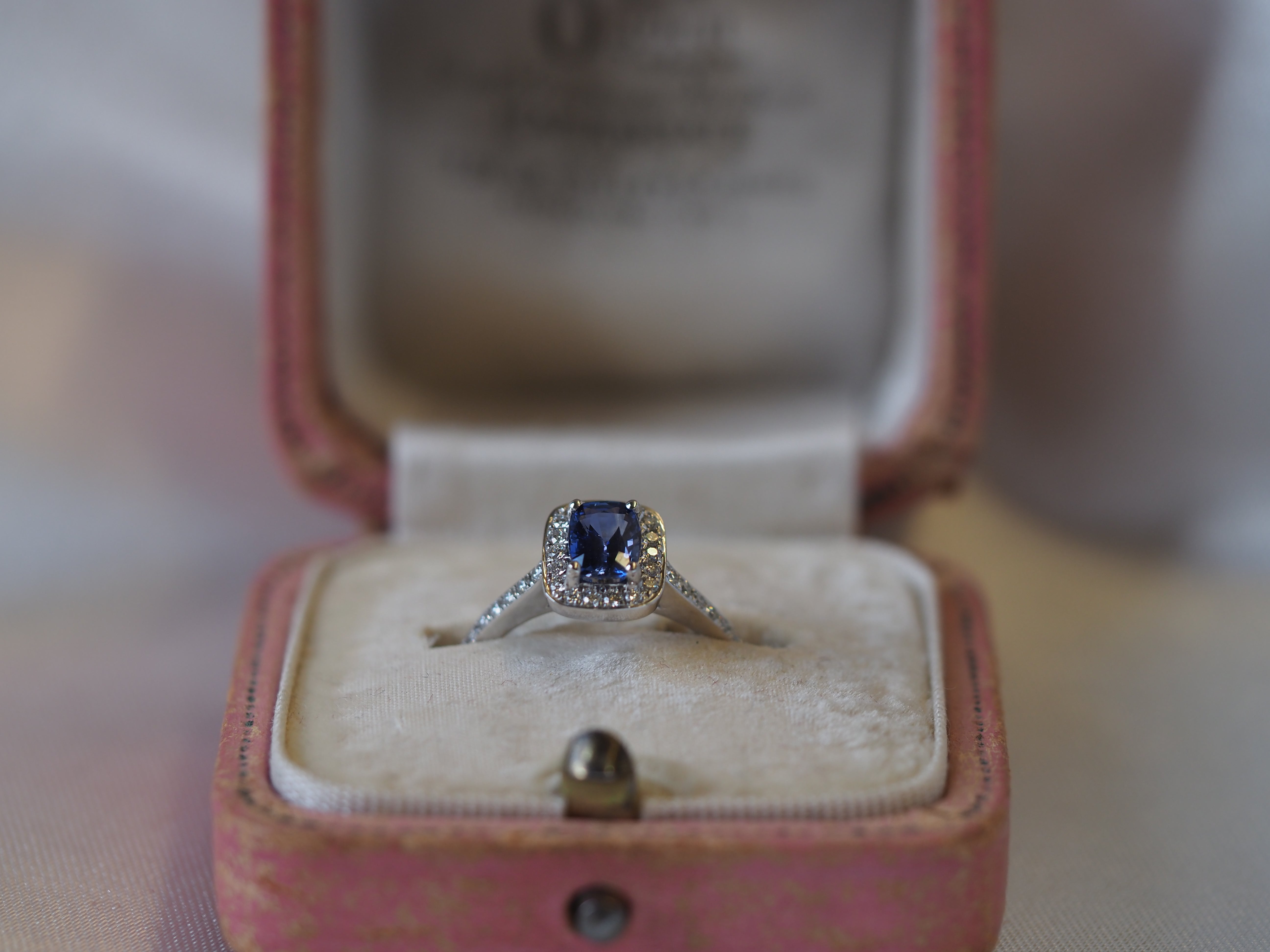 Ogden of Harrogate Jewellery Sapphire and Diamond Halo Ring in 18ct White Gold