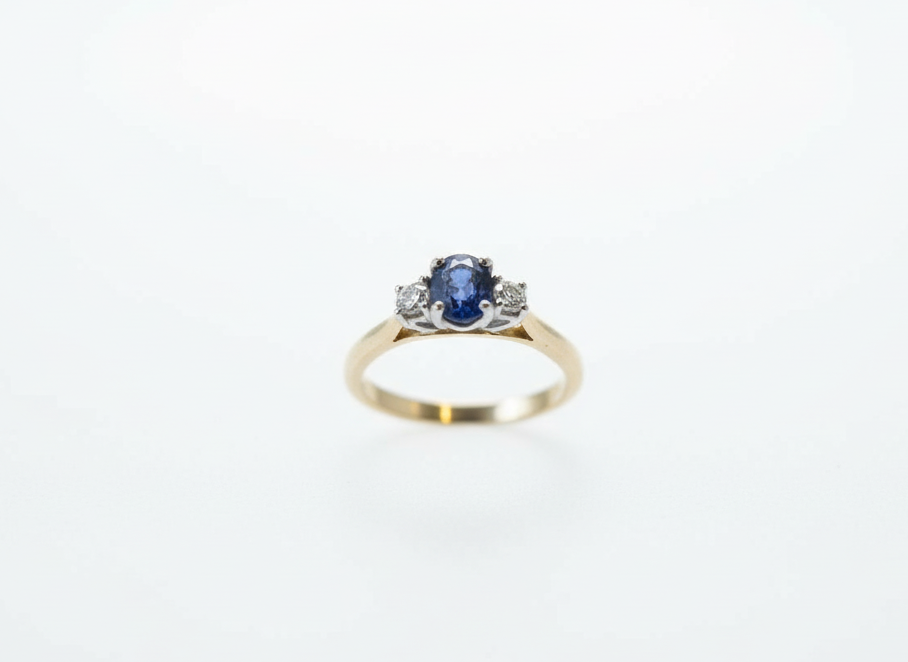 Ogden of Harrogate Jewellery Sapphire and Diamond Three-Stone Ring in 18ct Yellow Gold