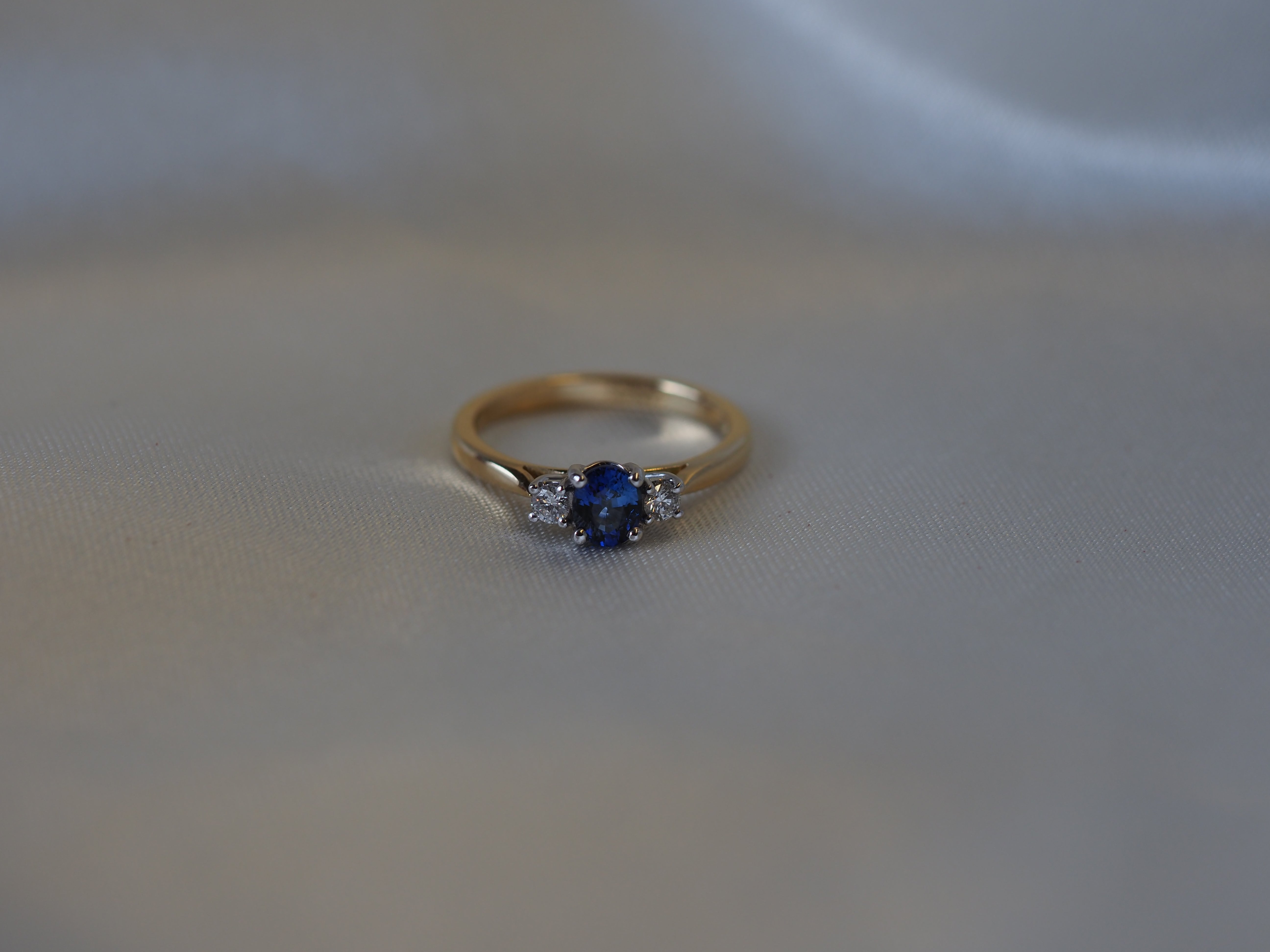 Ogden of Harrogate Jewellery Sapphire and Diamond Three-Stone Ring in 18ct Yellow Gold