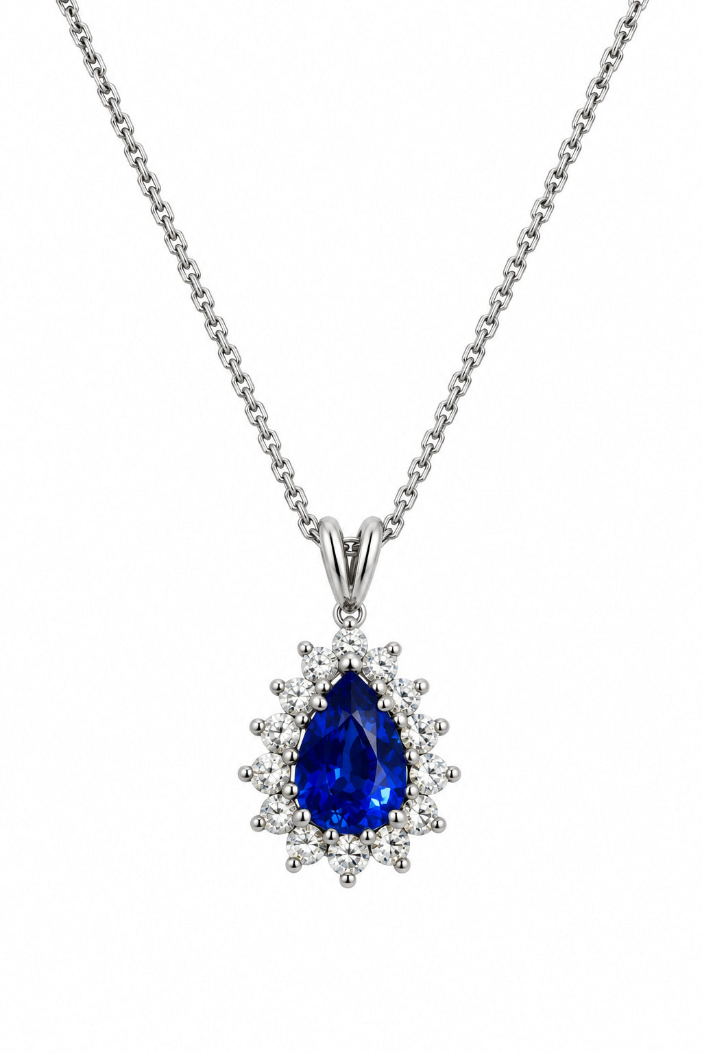 Ogden Of Harrogate Jewellery Sapphire & Diamond Drop Cluster Pendant On Trace Chain, 18ct White Gold