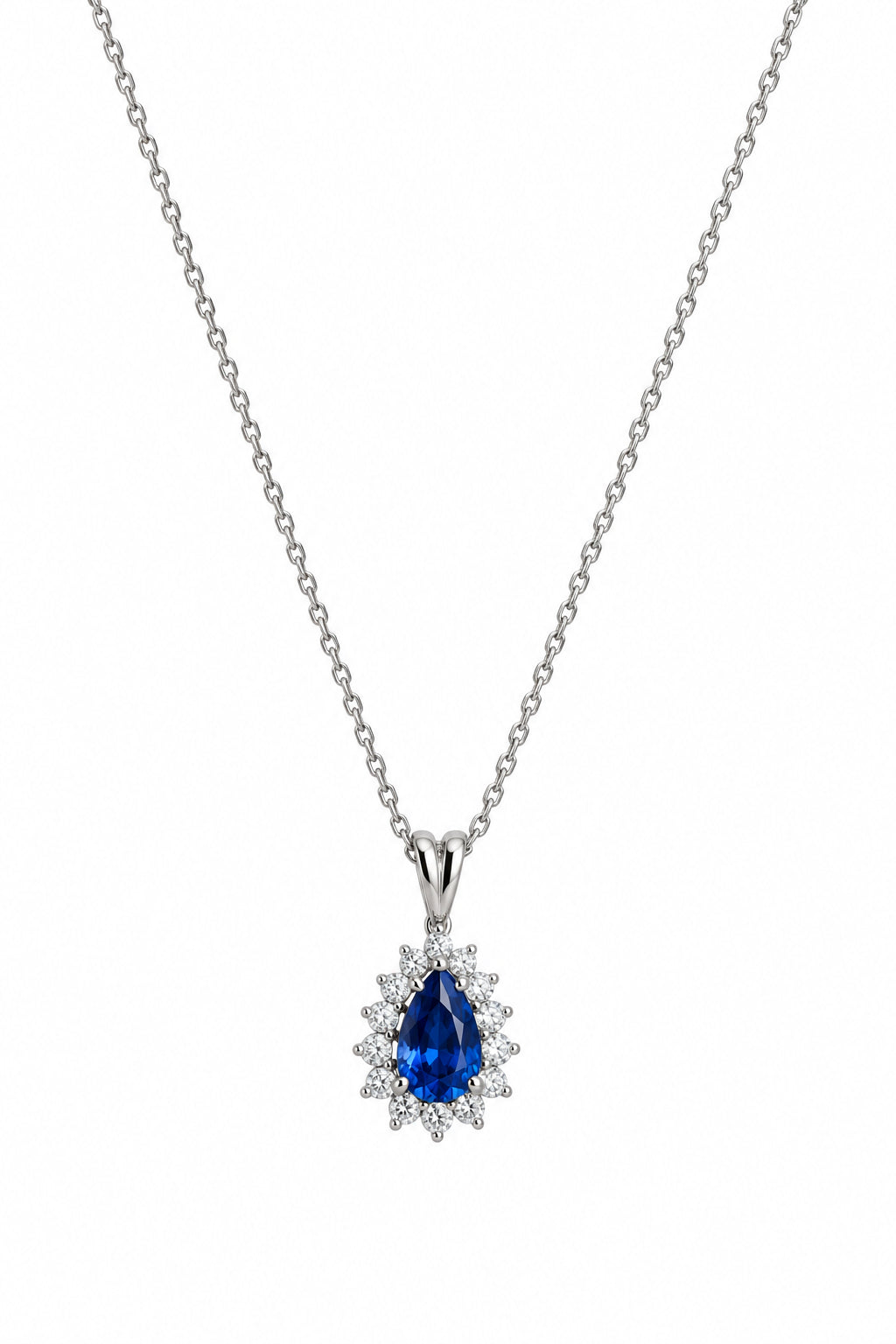 Ogden Of Harrogate Jewellery Sapphire & Diamond Drop Cluster Pendant On Trace Chain, 18ct White Gold
