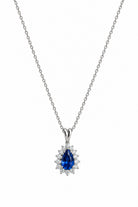 Ogden Of Harrogate Jewellery Sapphire & Diamond Drop Cluster Pendant On Trace Chain, 18ct White Gold