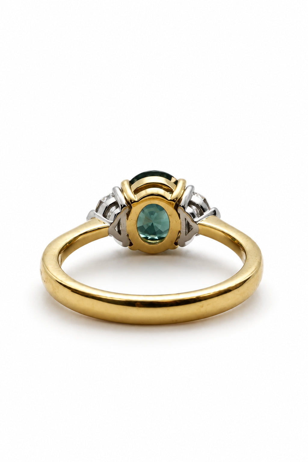 Ogden Of Harrogate Jewellery Teal Sapphire and Diamond Three-stone Ring, 18CT Yellow/White Gold