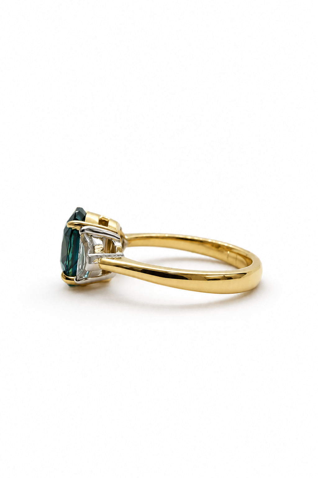 Ogden Of Harrogate Jewellery Teal Sapphire and Diamond Three-stone Ring, 18CT Yellow/White Gold