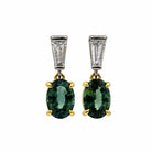 Ogden Of Harrogate Jewellery Teal Sapphire and Tapered Baguette Drop Earrings in 18CT Yellow and White Gold