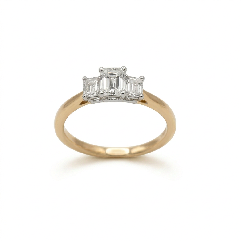 Ogden of Harrogate Jewellery Three Stone Diamond Emerald Cut Ring