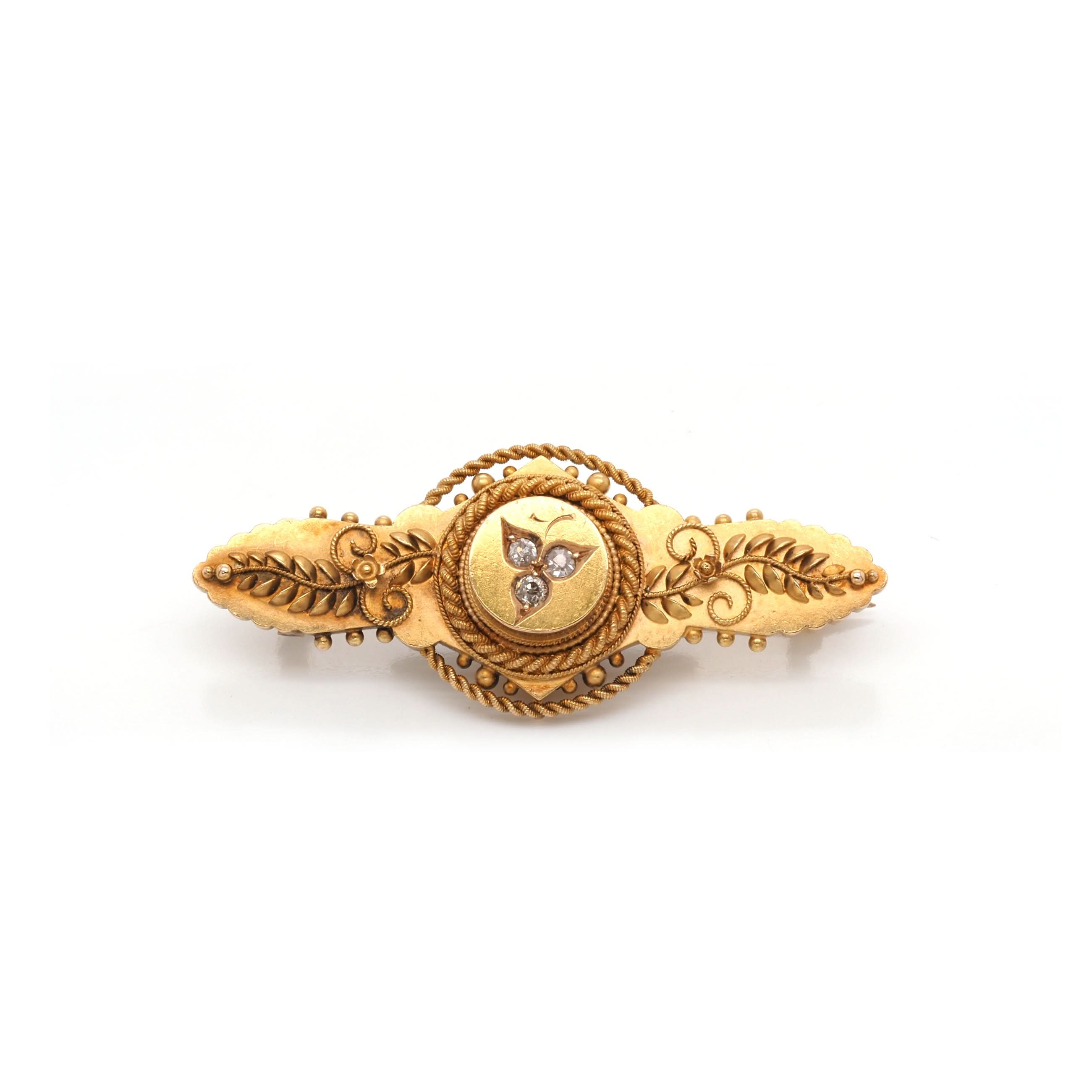 Ogden of Harrogate Jewellery Victorian 15ct Yellow Gold Diamond-Set Fancy Bar Brooch
