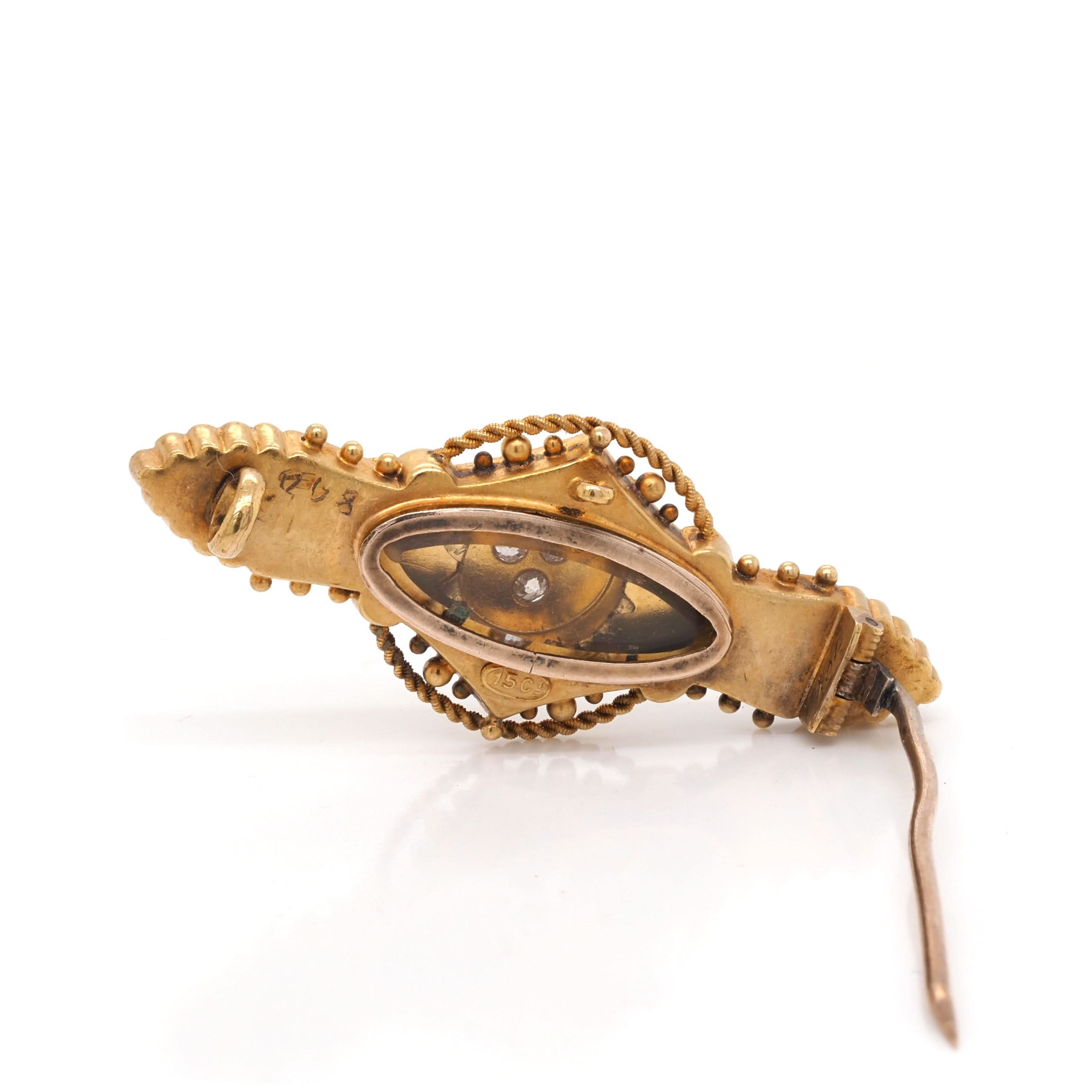 Ogden of Harrogate Jewellery Victorian 15ct Yellow Gold Diamond-Set Fancy Bar Brooch