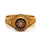 Ogden of Harrogate Jewellery Victorian 15ct Yellow Gold Ornate Hinged Coral-Set Mourning Bangle, c.1890