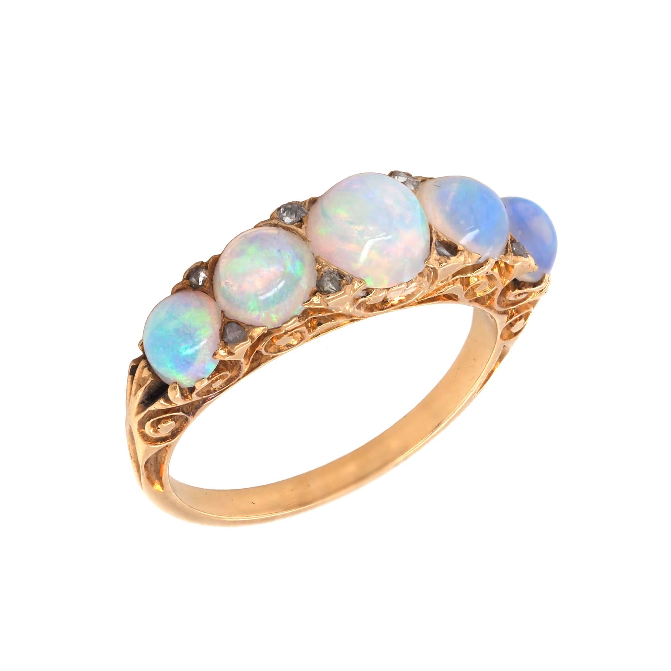 Victorian 18ct Yellow Gold 5-Stone Graduated Opal Ring,
